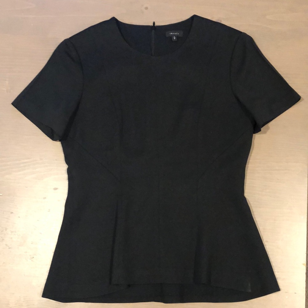 Theory black peplum top size Small